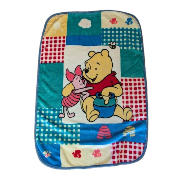 Disney Winnie the Pooh Piglet Honey Pot Plush Baby Blanket Vintage Gingham Bees - Picture 1 of 3